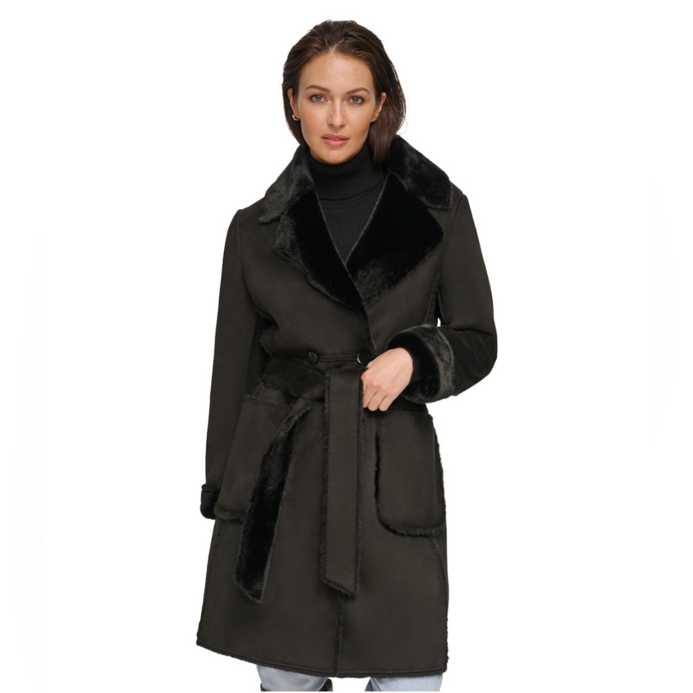 NWT DKNY Coat Faux Shearling w/Faux Fur